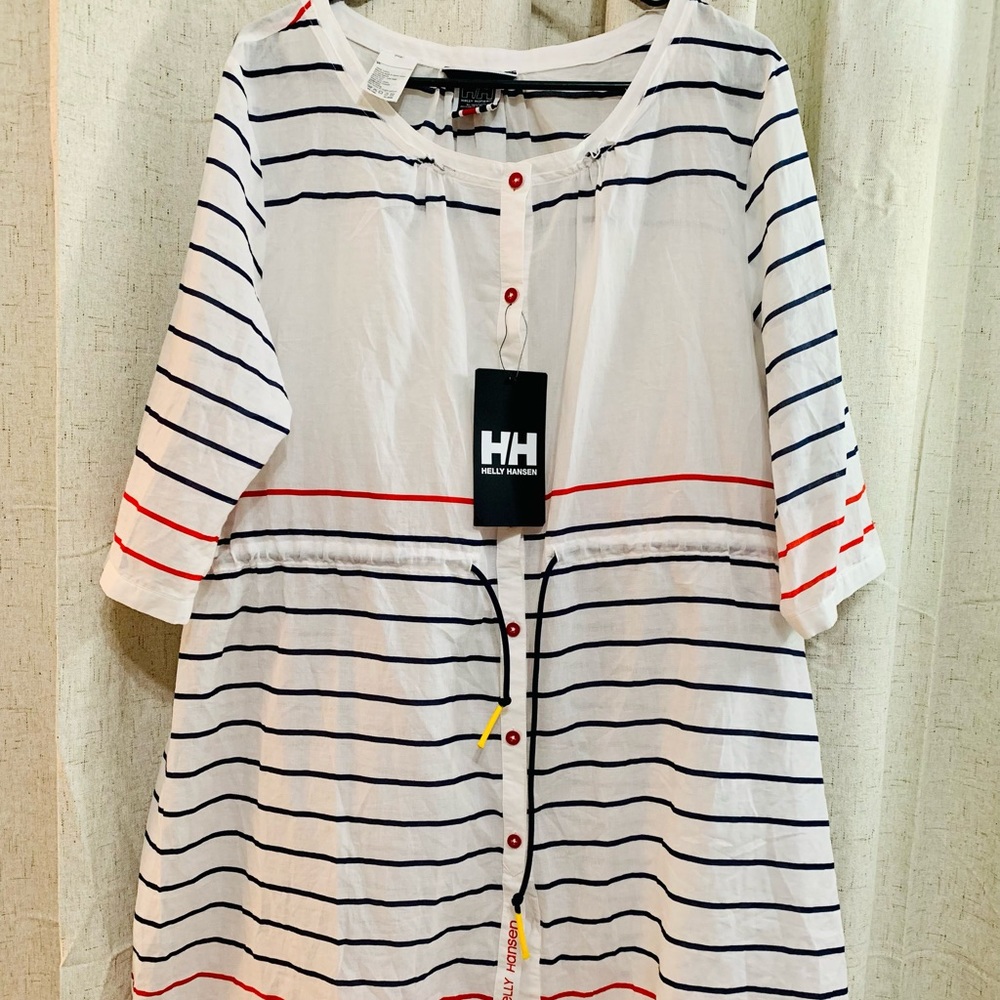 Helly Hansen White and Navy Striped Long Sleeve Top, coverup.